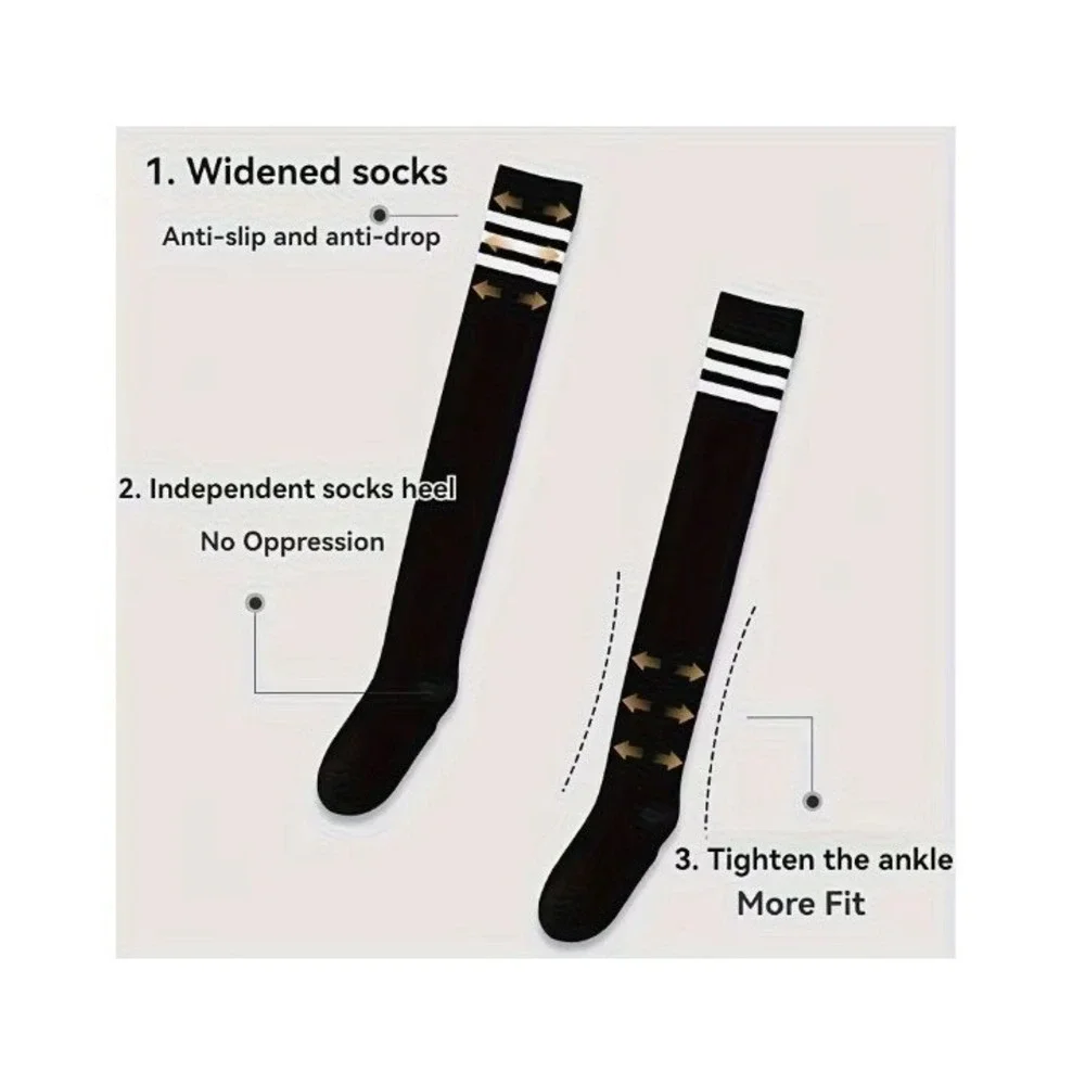 White with Black Stripes True Thigh High Socks ONE SIZE Emo Preppy NEW
